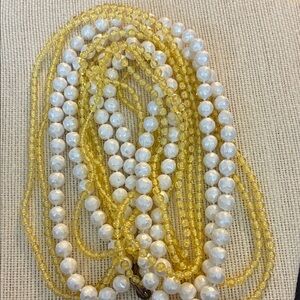 Vintage Yellow and White Beaded 49” long Necklace